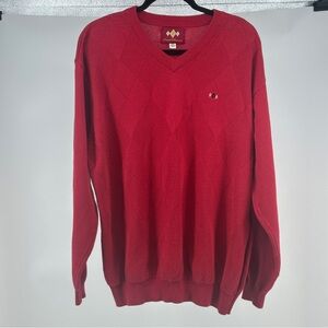 Vibrant Red V-Neck‎ Sweater with Ribbed Cuffs